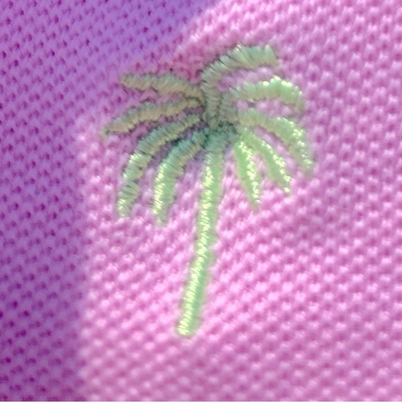 LILLY PULITZER Light Pink Polo Shirt w/Lime Green Embroidered Palm Tree -Size XS - Picture 2 of 3